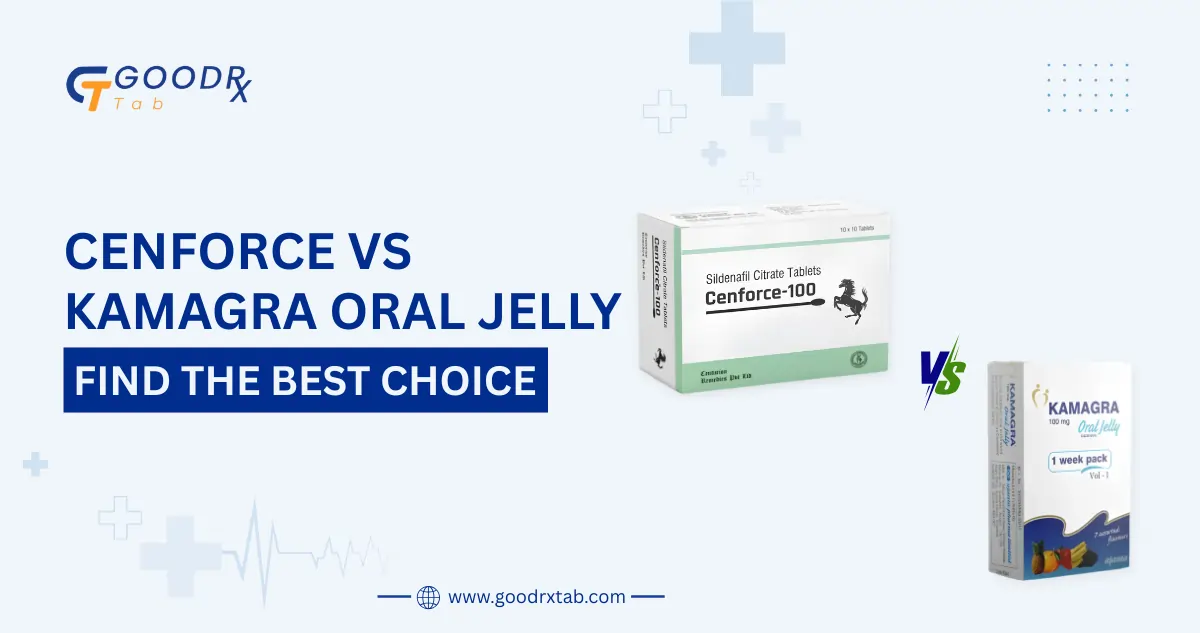Cenforce vs Kamagra Oral Jelly comparison showing differences in effectiveness, onset time, dosage, and convenience for ED treatment