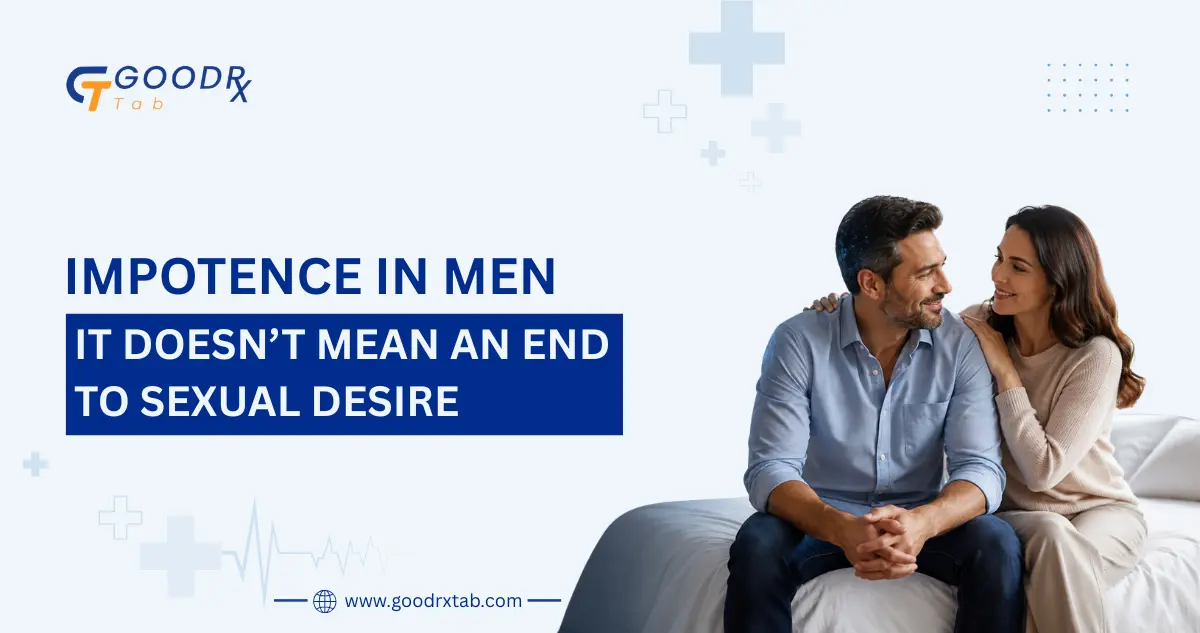 Impotence in Men – It Doesn’t Mean an End to Sexual Desire 2 Medical illustration showing a supportive couple with a confident man, representing that impotence does not eliminate sexual desire and highlighting intimacy, emotional connection, men's sexual health, and erectile dysfunction awareness.