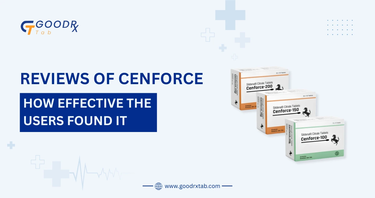 Cenforce sildenafil tablets with positive user reviews and healthcare concept highlighting effectiveness for erectile dysfunction treatment
